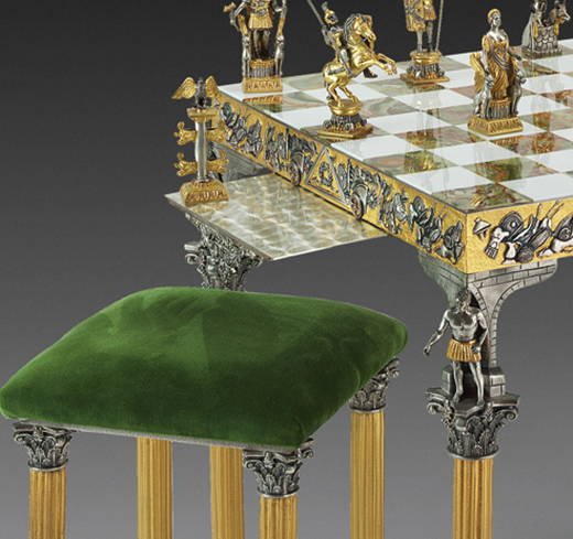 Gold Silver Roman Vs Egyptians Chess Set With Glass Board 